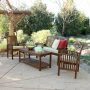 Walker Edison Furniture Company Boardwalk 4-pc Dark Brown Acacia Outdoor Conversation Set w/ Cushions - Image 1