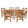 Walker Edison Furniture Company 7-pc Brown Outdoor Acacia Wood Simple Patio Dining Set X-Design with White Cushion - Image 1