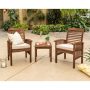 Walker Edison Furniture Company Dark Brown 3-pc Wood Conversational Patio Set w/ Cream Cushions - Image 1