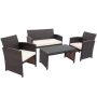 Brown 4-Piece Wicker Patio Conversation Set w/ Cream Cushions - Image 1