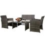 Costway Mix Gray 4-pc Rattan Wicker Patio Conversation Set with Beige White Cushions Garden Lawn Furniture - Image 1