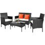 Costway 4-pc Wicker Patio Conversation Set with White Cushions, Outdoor Rattan Furniture Set, Loveseat, Sofa Garden - Image 1