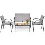 Costway - Gray 4-Pieces Metal Frame Patio Conversation Furniture, Sofa Black Table, Garden Deck Seating Set - Image 1