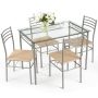 Costway Dining (Set) 5-Piece Silver Table and 4 -Chairs Glass Top Kitchen Breakfast Furniture New - Image 1