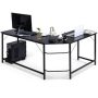 Costway L-Shaped 66 in. Black Computer Desk Corner Workstation Study Gaming Table Home Office - Image 1