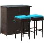 Costway 3-pc Wicker Outdoor Dining Set with Turquoise Cushion Patio Rattan Wicker Bar Table Stools - Image 1