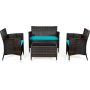 Costway 4-Piece Wicker Patio Conversation Set w/ Blue Cushions - Image 1