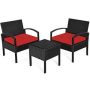 Costway 3-Piece Patio Rattan Furniture Set Table Conversation Sofa Cushioned Red - Image 1