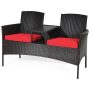 Costway One-Piece Wicker Patio Rattan Conversation Set w/ Red Cushions - Image 1