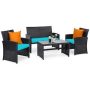 Costway 4-Piece Patio Rattan Furniture Conversation Set Cushion Sofa Table Garden Turquoise - Image 1