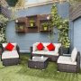 Costway 6-Piece Rattan Patio Furniture Set Cushion Sofa Coffee Table w/ White Cushions - Image 1