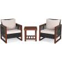 Costway 3-Pieces Wood Patio Conversation Set w/ Beige Cushions - Image 1