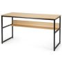 55 in. Rectangle Beige Wood Computer Desk with Bookshelf - Image 1