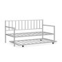 Costway Silver Twin Metal Daybed with Roll Out Trundle Heavy Duty Frame Sofa Bed Set - Image 1
