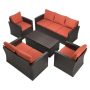 5-Piece Wicker Patio Conversation Furniture Set w/ Orange Cushions - Image 1
