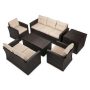 6-pc Wicker Patio Conversation Set with Beige Cushions - Image 1