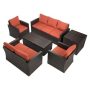 6-Piece Wicker Patio Conversation Set w/ Orange Cushions - Image 1