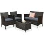 CASAINC 4-pc Metal Wicker Patio Conversation Set with Gray Cushions - Image 1