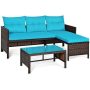 CASAINC 3-pc Wicker Corner Patio Conversation Sofa Set with CushionGuard Turquoise Cushions - Image 1
