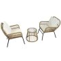 3-Piece Outdoor Wicker Steel Patio Balcony Chair Set with Beige Cushion Round Glass Table - Image 1