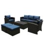 7-Piece Wicker Conversation Set with Navy Blue Cushions - Image 1