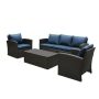 5-Piece Wicker Conversation Set with Navy Blue Cushions - Image 1