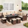 Brown 7-Piece Wicker Conversation Set with Dining Table with Beige Cushions - Image 1