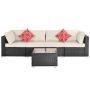 Black 5-Piece Wicker Outdoor Garden Patio Conversation Set with Beige Cushions - Image 1