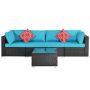Black 5-Piece Wicker Outdoor Garden Patio Conversation Set with Blue Cushions - Image 1