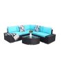6-Piece Wicker Patio Conversation Set with Blue Cushions - Image 1