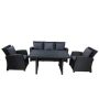 4-Piece Black Wicker Outdoor Patio Conversation Furniture Sofa Set with Dark Grey Cushions - Image 1