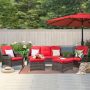 5-Piece Wicker Outdoor Patio Seating Set Sectional Sofa with Red Cushions and Cover - Image 1