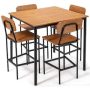 Costway 5-Piece Square Walnut Industrial Wood Top Dining Table Set with Counter Height Table and 4-Bar Stools - Image 1