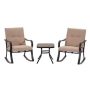 3-Piece Metal UV Resistant Rocking Outdoor Bistro Set with Beige Cushions with Chic Design - Image 1