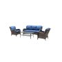 Grey 4-pc Woven Wicker Outdoor Patio Conversation Furniture Set with Blue Cushion - Image 1