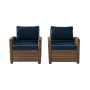 Crosley Bradenton 2 pc Wicker Outdoor Seating Set w/ Navy Cushions - 2 Arm Chairs - Image 1