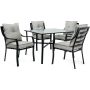 Hanover Lavallette Black Steel 5-pc Outdoor Dining Set w/ Silver Linings Cushions - Image 1