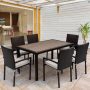 LAUREL CANYON Dark Brown 7-pc Wicker Rectangle Outdoor Dining Set with Light Gray Cushions - Image 1