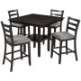 LUCKY ONE Karl 5-Pieces Squared Gray Solid Wood Top Padded Chairs Bar Table Counter Height Dining Set Storage Shelving Seat 4 - Image 1