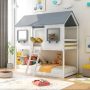 Harper & Bright Designs White Twin Over Twin Wood House Bunk Bed w/ Roof and Window - Image 1