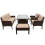 6-Piece Wicker Patio Conversation Set w/ Empered Glass Table and Brown Cushions - Image 1