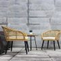 3-Pieces Wicker Patio Conversation Set with Beige Cushion and Tempered Glass Table Top - Image 1