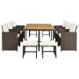 11-Piece Wicker Outdoor Dining Table Set with Wood Tabletop and Beige Cushion - Image 1