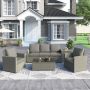5-Piece Wicker Outdoor Sectional Set with Gray Cushions and Two Coffee Table - Image 1