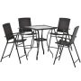 Brown 5-Piece Wicker Counter Height Outdoor Dining Set with Umbrella Hole and 4 Folding Chairs - Image 1