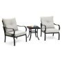 UV Protected Black 3-piece Metal Outdoor Patio Conversation Set with Beige Cushions - Image 1