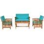 4-pc Wood Patio Conversation Set with Blue Cushion - Image 1