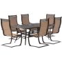 Hanover Manor 7-pc Aluminum Rectangular Outdoor Dining Set with Spring Sling Chairs and Cast-Top Table - Image 1