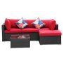 (Brand Rating: 4.3/5) Black 5-Piece Wicker Outdoor Patio Furniture Sofa Set with Red Cushion - Image 1