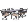 Hanover Montclair 9-Piece Steel Outdoor Dining Set with Tan Cushions, 8 Swivel Rockers and 42 in. x 84 in. Table - Image 1
